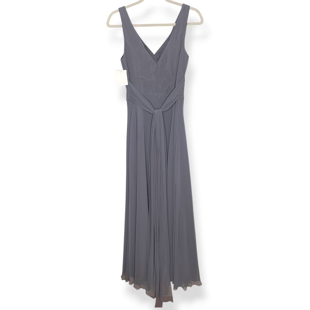 NWT David's Bridal Chiffon Surplice Neck Tank full length bridesmaid dress US 4 - Picture 3 of 11